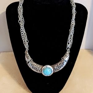 Silver Boho style turquoise necklace